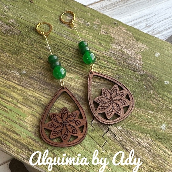 Alquimia Green untreated emerald and Brown Earrings - Picture 1 of 1